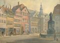 Ein undatiertes Gemälde des Lutherbrunnens am Ursprungsstandort von Walther Hans Reinboth
