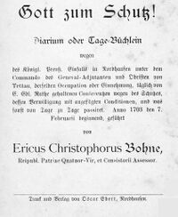 Diarium oder Tage-Büchlein wegen des Königlichen Preussischen Einfalls in Nordhausen ... Anno 1703 den 7. Febr. beginnend (Cover)