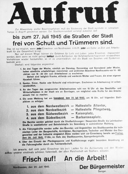 Datei:Aufruf von Bürgermeister Senger zur Beseitigung von Schutt und Trümmer im Juli 1945.jpg