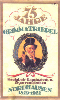 Gedenkschrift zum 75jährigen Bestehen der Tabak-Fabrik Grimm & Triepel zu Nordhausen a. H. (Cover)