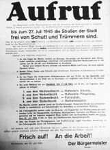 Aufruf von Bürgermeister Senger zur Beseitigung von Schutt und Trümmer im Juli 1945